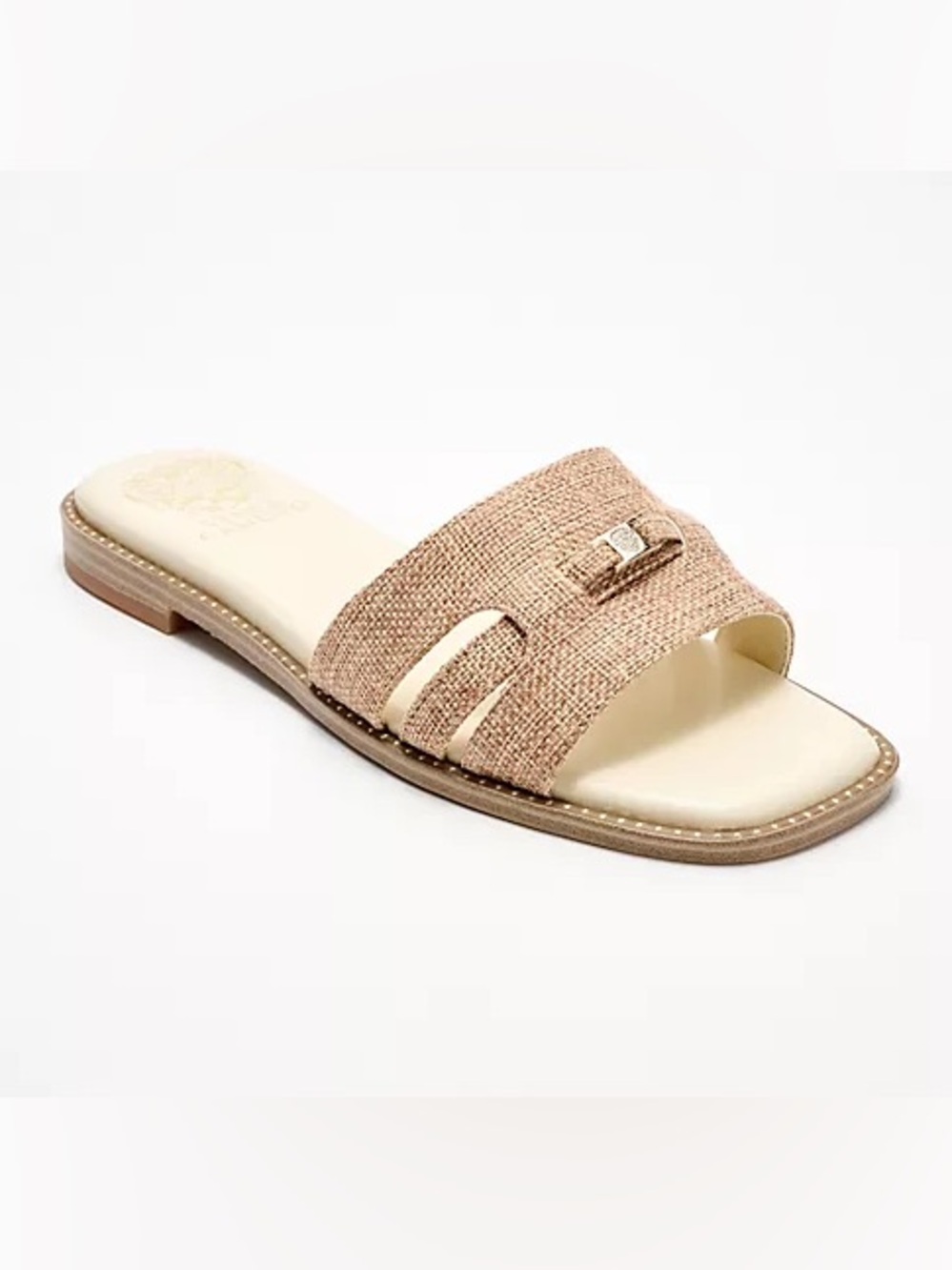 Vince Camuto Padded Leather Neutral Raffia Slide Sandal - Beige Size 9.5 Women’s